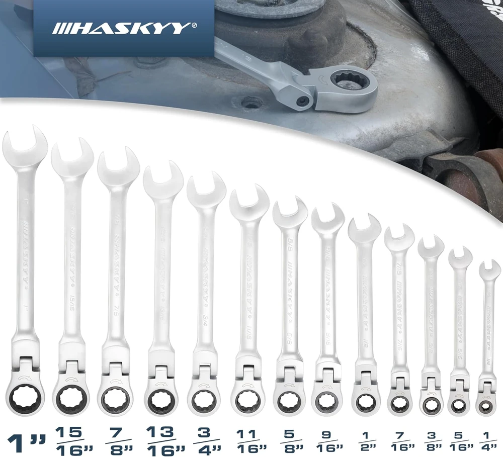 HASKYY terkšlinių kombinuotų raktų rinkinys 25 vnt., 10–24 mm ir 1/4–1 col., 12.092.011