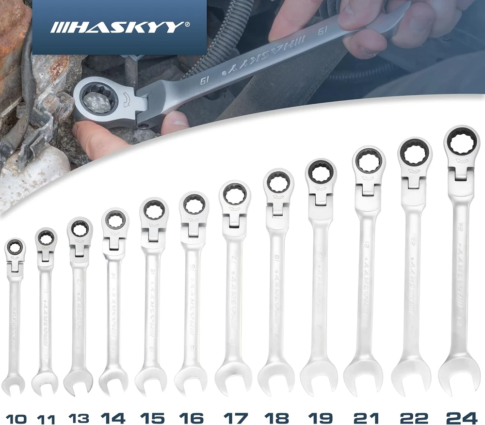 HASKYY terkšlinių kombinuotų raktų rinkinys 25 vnt., 10–24 mm ir 1/4–1 col., 12.092.011