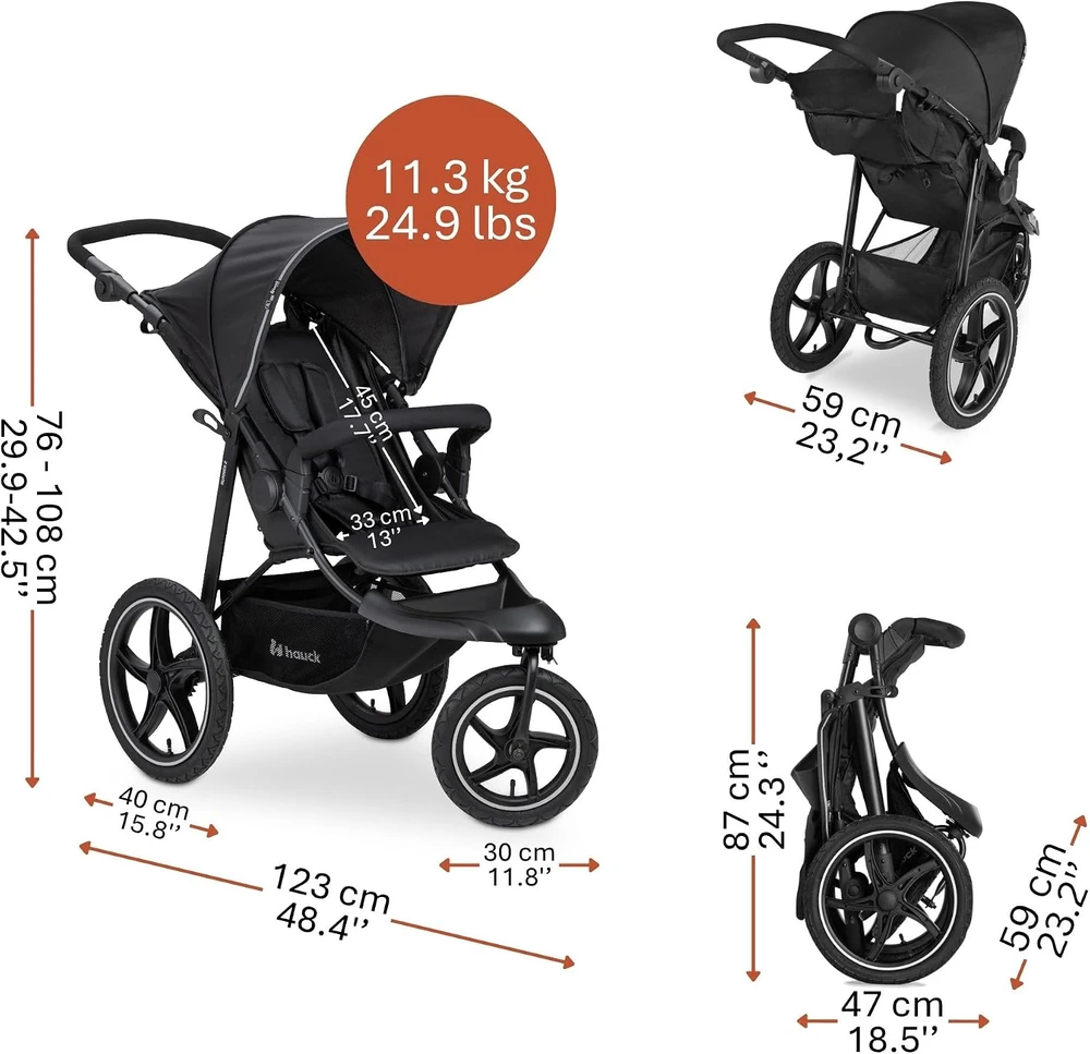 Hauck triratis vežimėlis iki 22 kg su 5 taškų diržais, juodas, 27411