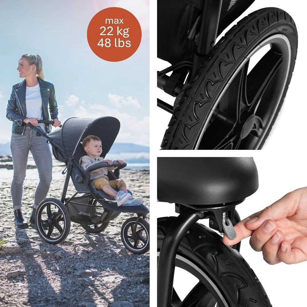 Hauck triratis vežimėlis iki 22 kg su 5 taškų diržais, juodas, 27411