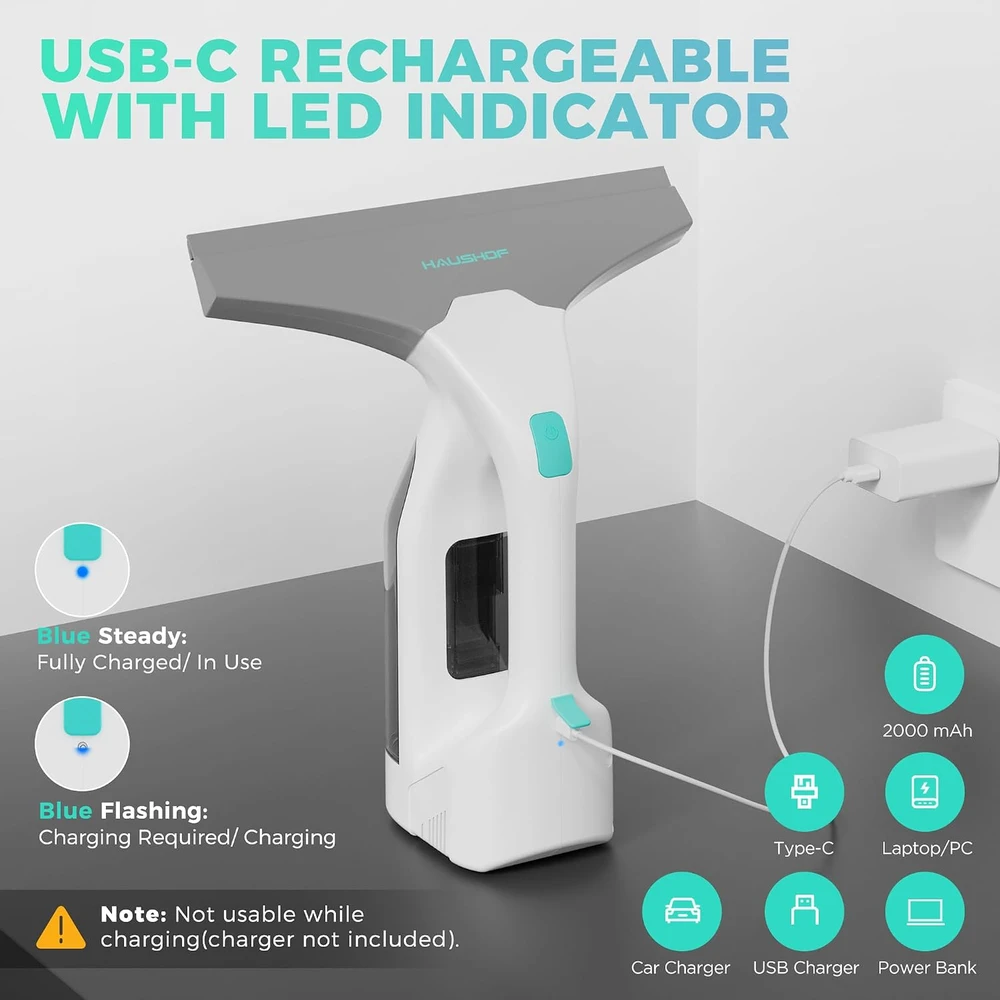 HAUSHOF akumuliatorinis langų valytuvas 2 kPa, USB-C, 30 min., HH25017