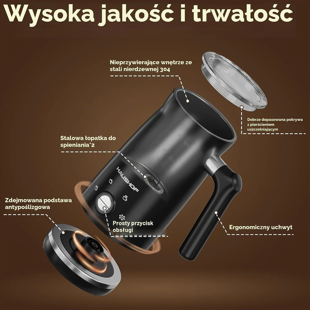 HAUSHOF elektrinis pieno plakiklis 4 funkcijų karštai ir šaltai pieno putai HH24056