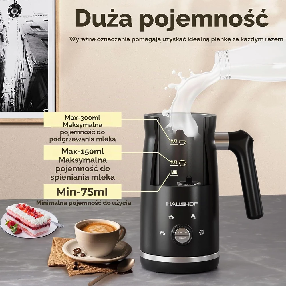 HAUSHOF elektrinis pieno plakiklis 4 funkcijų karštai ir šaltai pieno putai HH24056