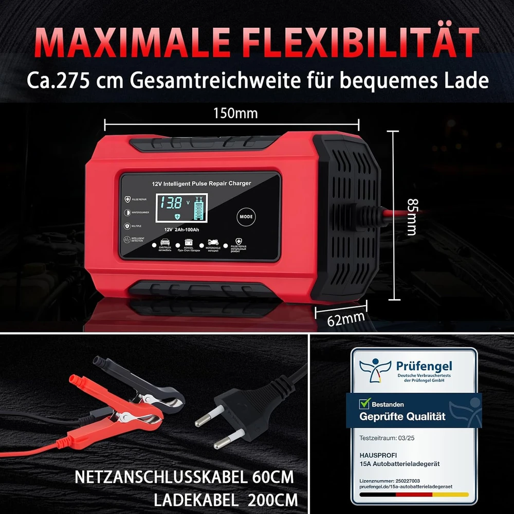 HAUSPROFI automobilio akumuliatorių įkroviklis 12 V 6 A, 4 režimų, RJ-C120501C