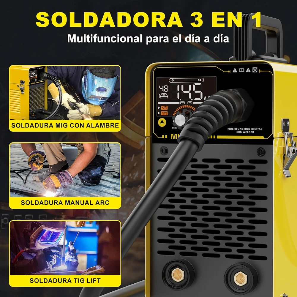 haxiaoer 145 A 3 viename suvirinimo aparatas Flux MIG/MMA/Lift TIG MIG145