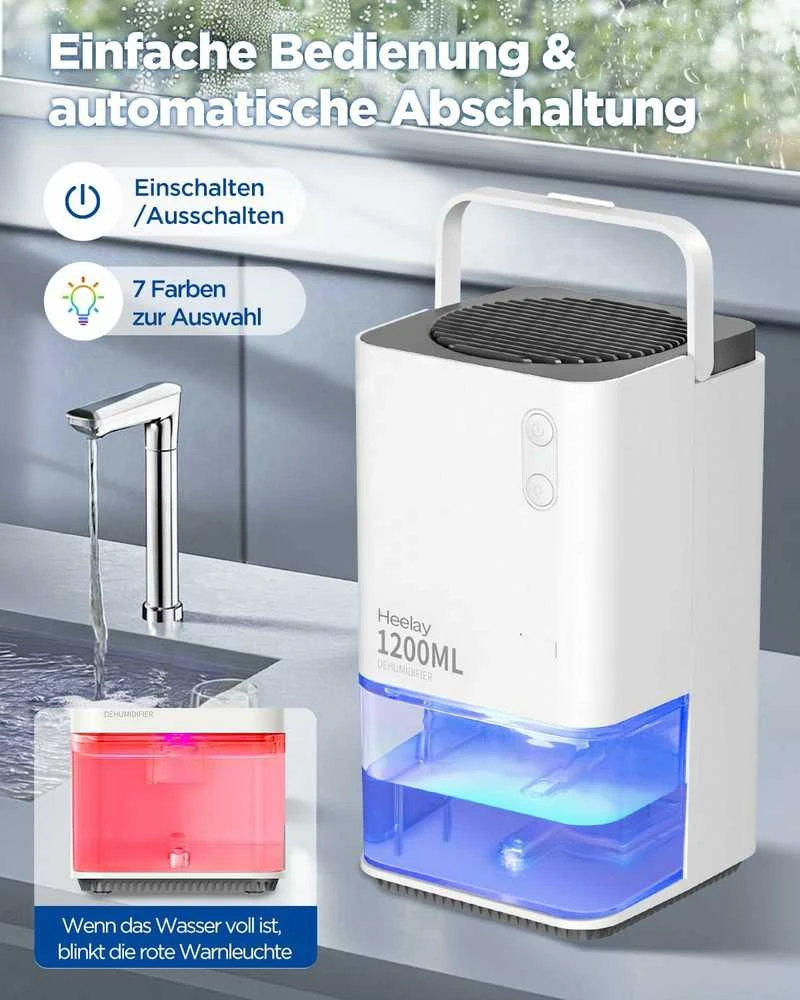 Heelay 1200 ml elektrinis tylus oro sausintuvas su automatinio išsijungimo funkcija ir 7 spalvų LED