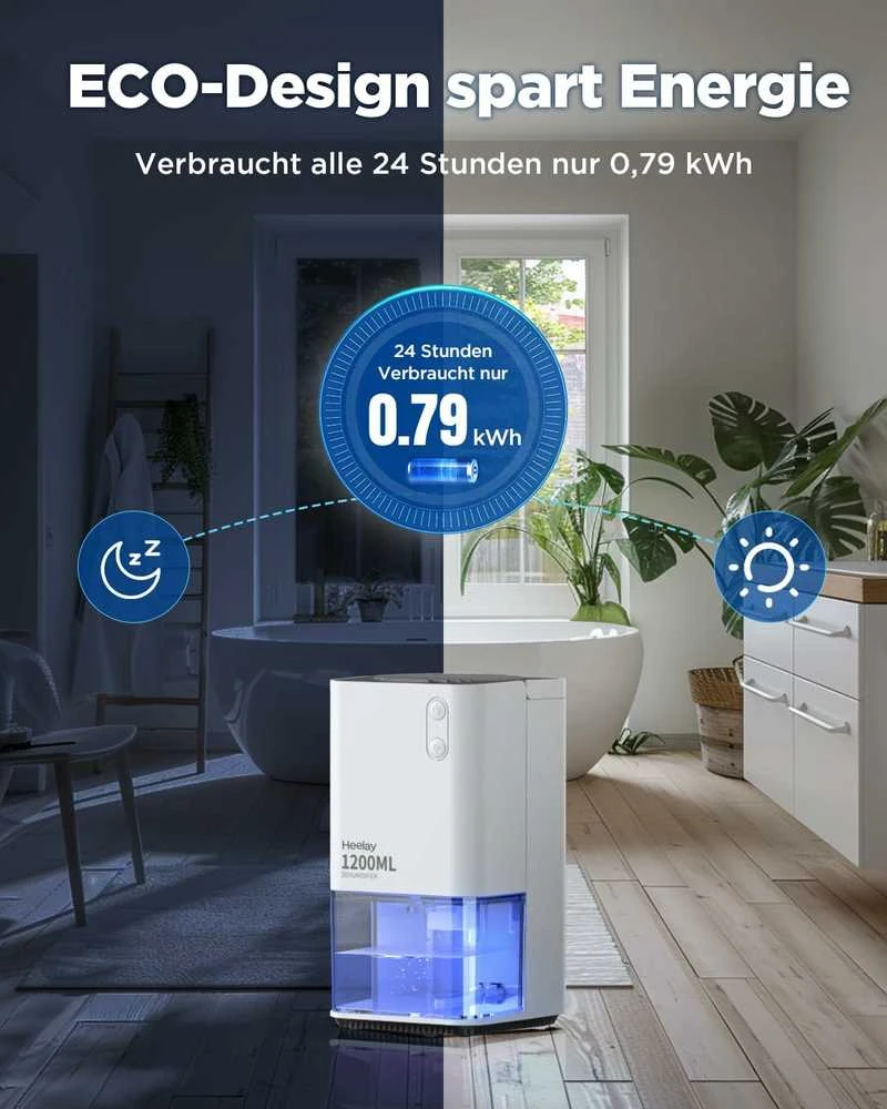 Heelay 1200 ml elektrinis tylus oro sausintuvas su automatinio išsijungimo funkcija ir 7 spalvų LED
