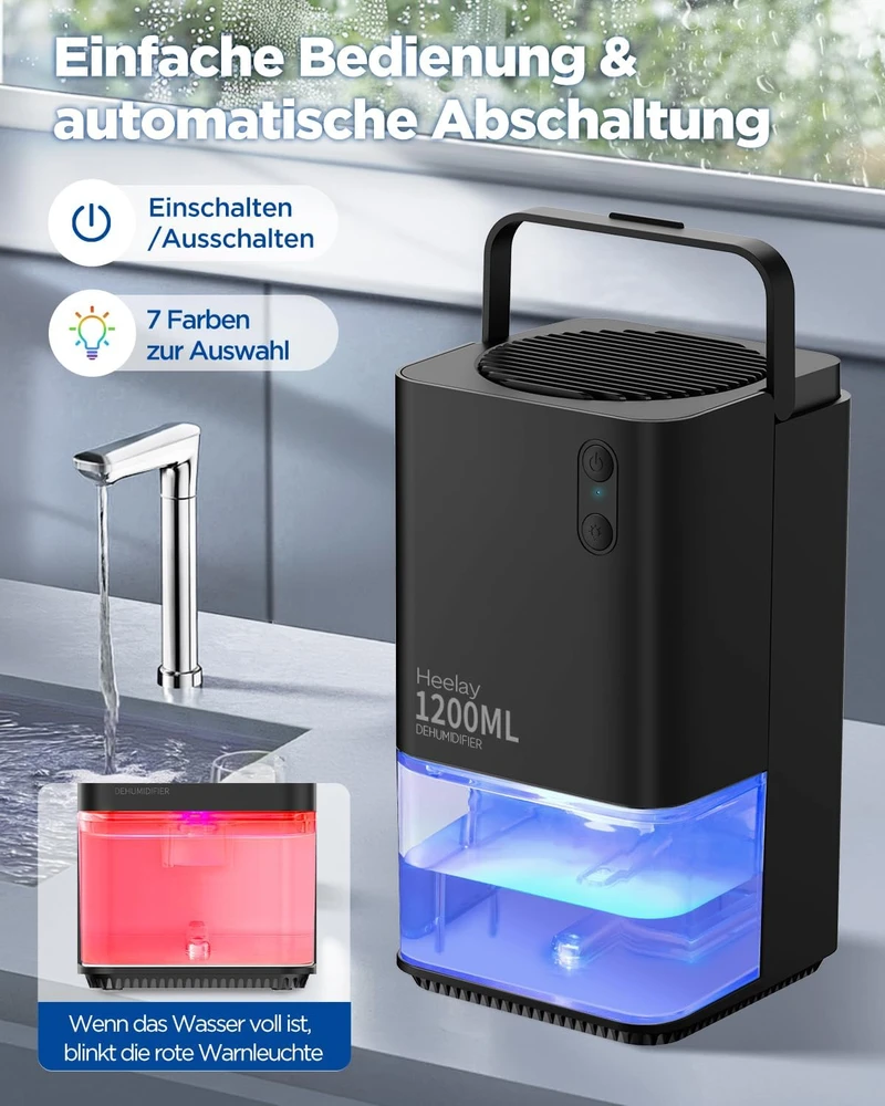 Heelay oro sausintuvas 1200 ml su automatiniu išsijungimu ir 7 spalvų apšvietimu KW-CS01