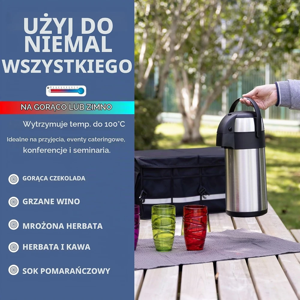 HEFTMAN termosinis ąsotis su pompa, 3 l, pasukamas 360 °