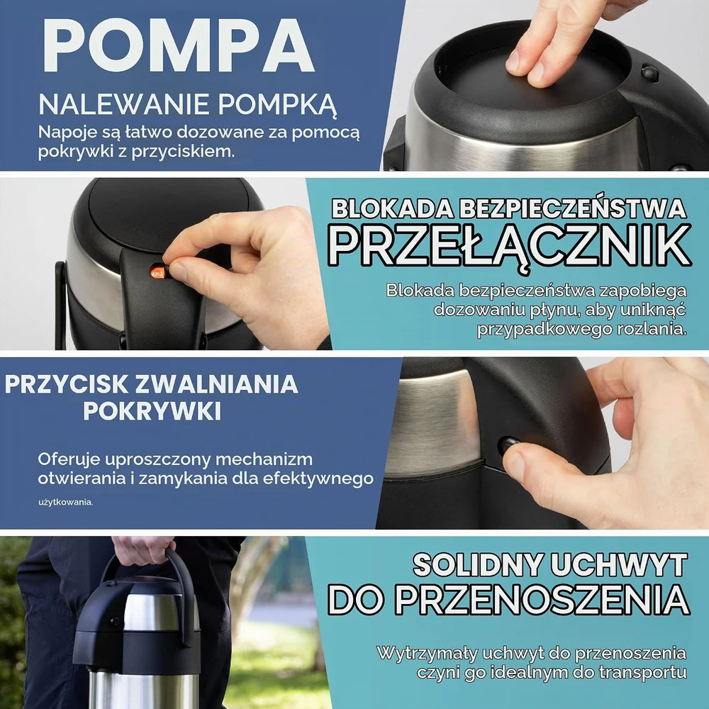 HEFTMAN termosinis ąsotis su pompa, 3 l, pasukamas 360 °