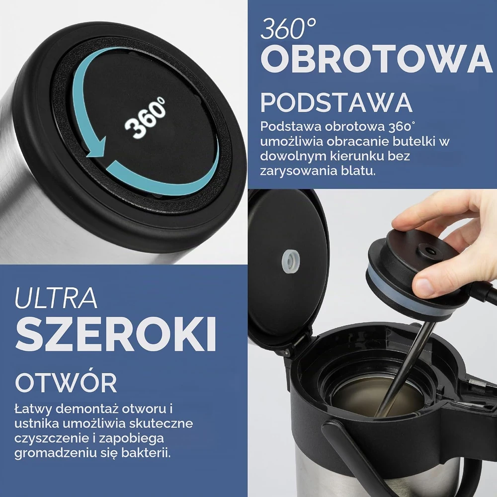 HEFTMAN termosinis ąsotis su pompa, 3 l, pasukamas 360 °
