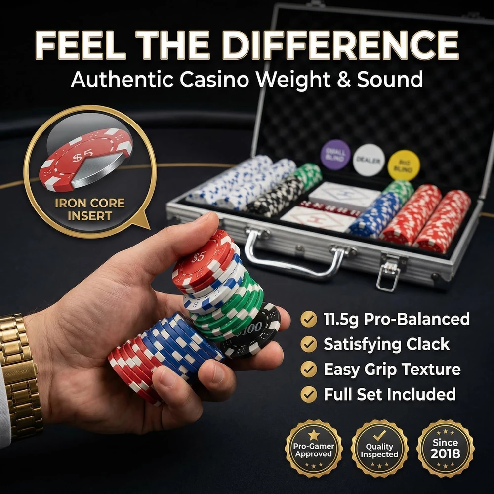 HEITOK pokerio rinkinys 500 sunumeruotų 11.5 g žetonų su metaliniu branduoliu ir aliuminio lagaminu XY-6511