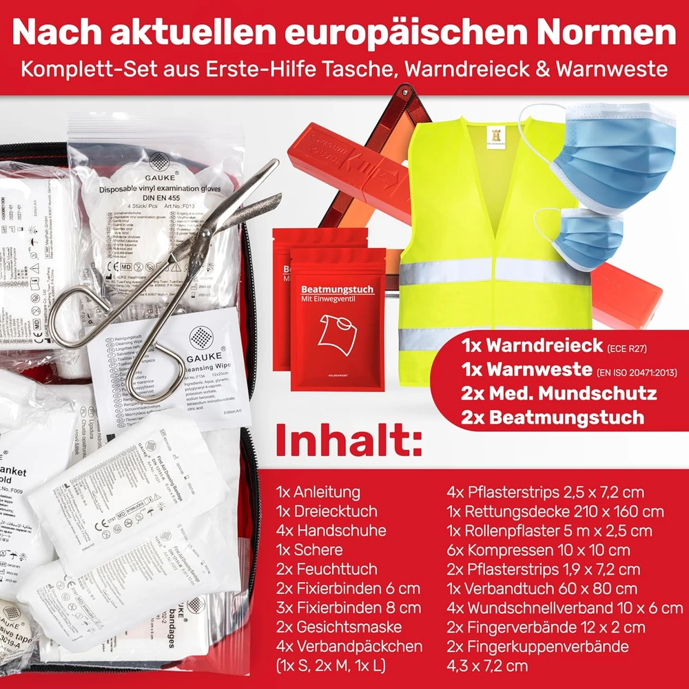 HELDENWERK automobilinis avarinis rinkinys 3 viename su vaistinėle ir trikampiu 1100143