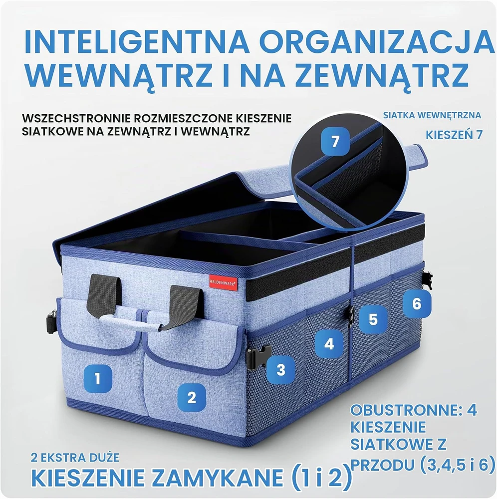 HELDENWERK automobilio bagažinės organizatorius su dangčiu, sulankstomas, 61 × 34 × 25 cm, 1100097