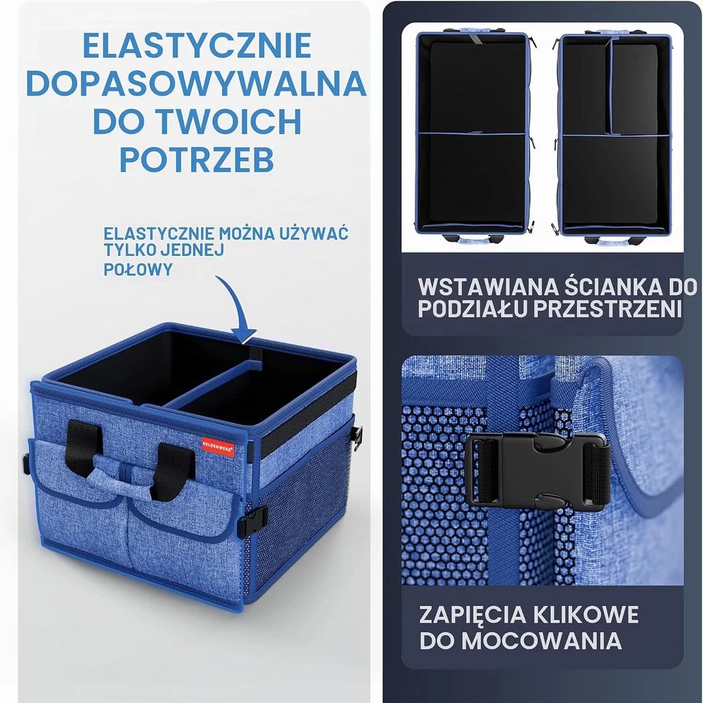 HELDENWERK automobilio bagažinės organizatorius su dangčiu, sulankstomas, 61 × 34 × 25 cm, 1100097