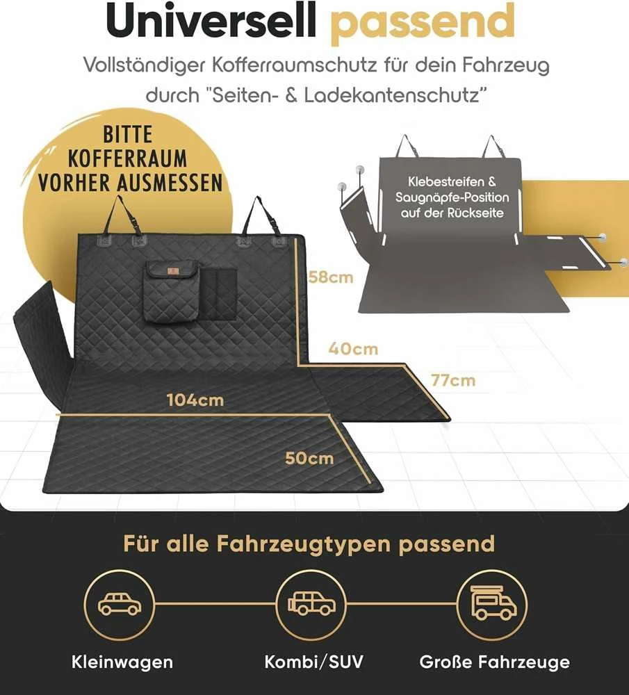 HELDENWERK bagažinės apsauginė danga šunims, vandeniui atspari, su šonine ir slenksčio apsauga, universalus Oxford 600D
