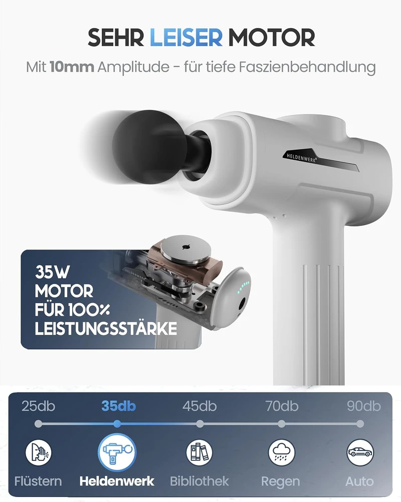 HELDENWERK masažinis pistoletas su 6 antgaliais, 3200 aps./min. ir USB-C, 1100072