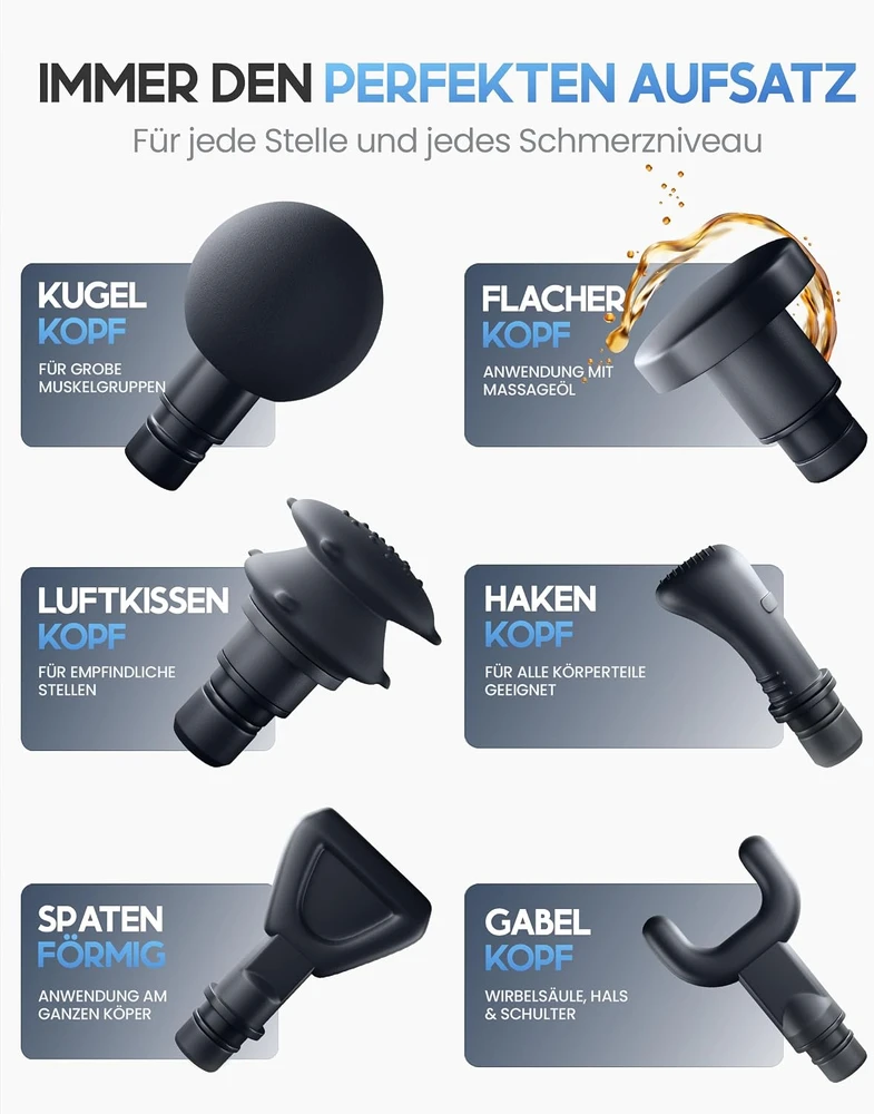 HELDENWERK masažinis pistoletas su 6 antgaliais, 3200 aps./min. ir USB-C, 1100072
