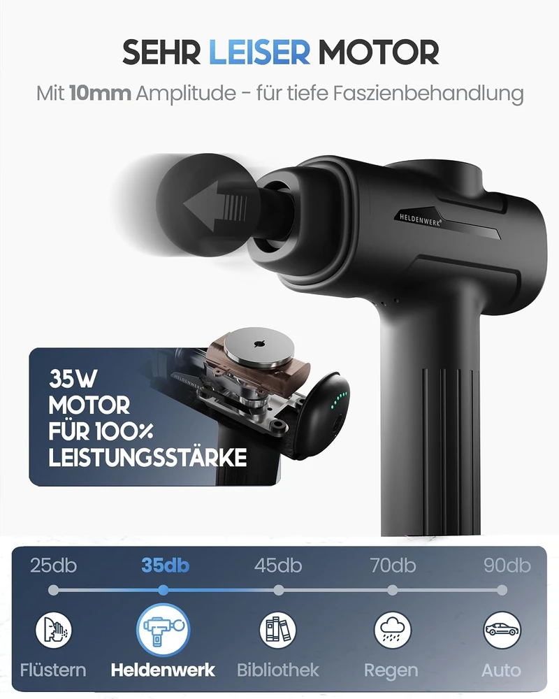 HELDENWERK masažinis pistoletas su 6 antgaliais, 3200 aps./min. ir USB-C įkrovimu 1100071