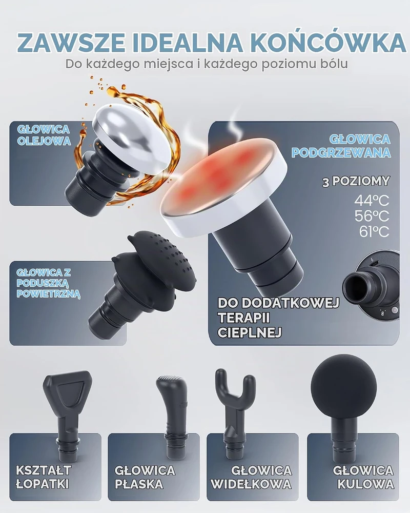HELDENWERK masažinis pistoletas su šildoma galvute, 7 antgaliais, 30 greičių, USB-C, 1100017