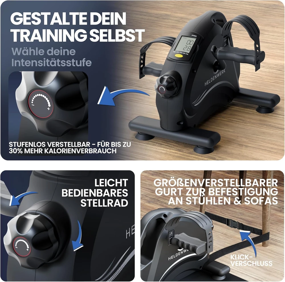 HELDENWERK pedalinis treniruoklis rankoms ir kojoms su LED ekranu, 8 lygiai, 1100113