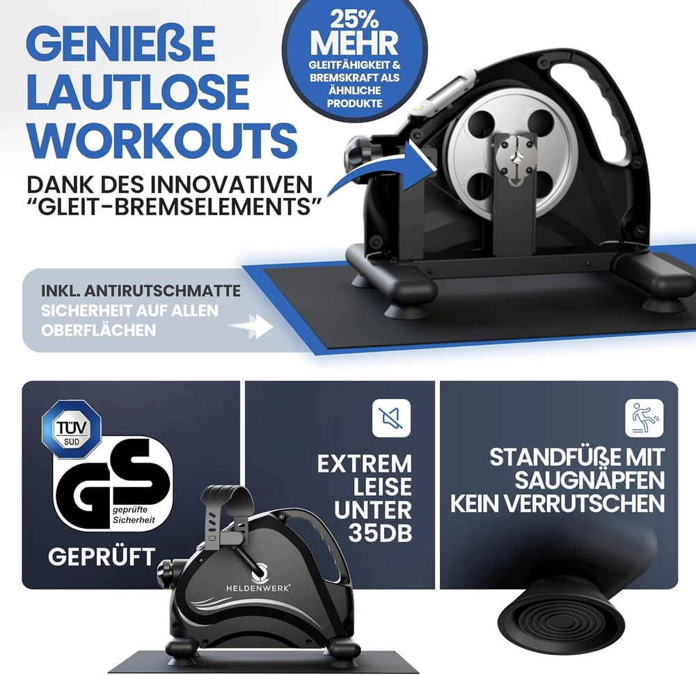 HELDENWERK pedalinis treniruoklis rankoms ir kojoms su LED ekranu, 8 lygiai, 1100113