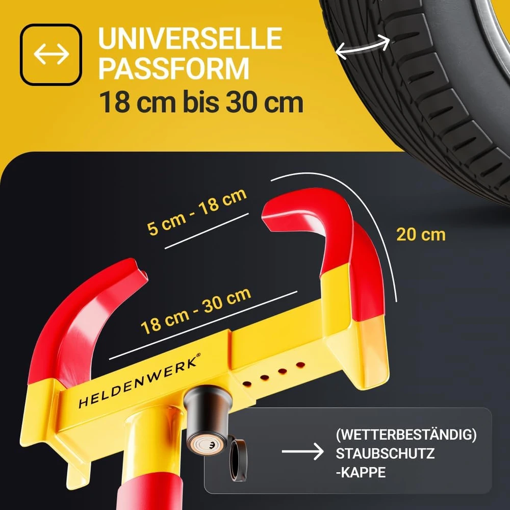 HELDENWERK ratų blokatorius automobiliams ir priekaboms, 18–30 cm, Parent_Radkrallen (MFN)