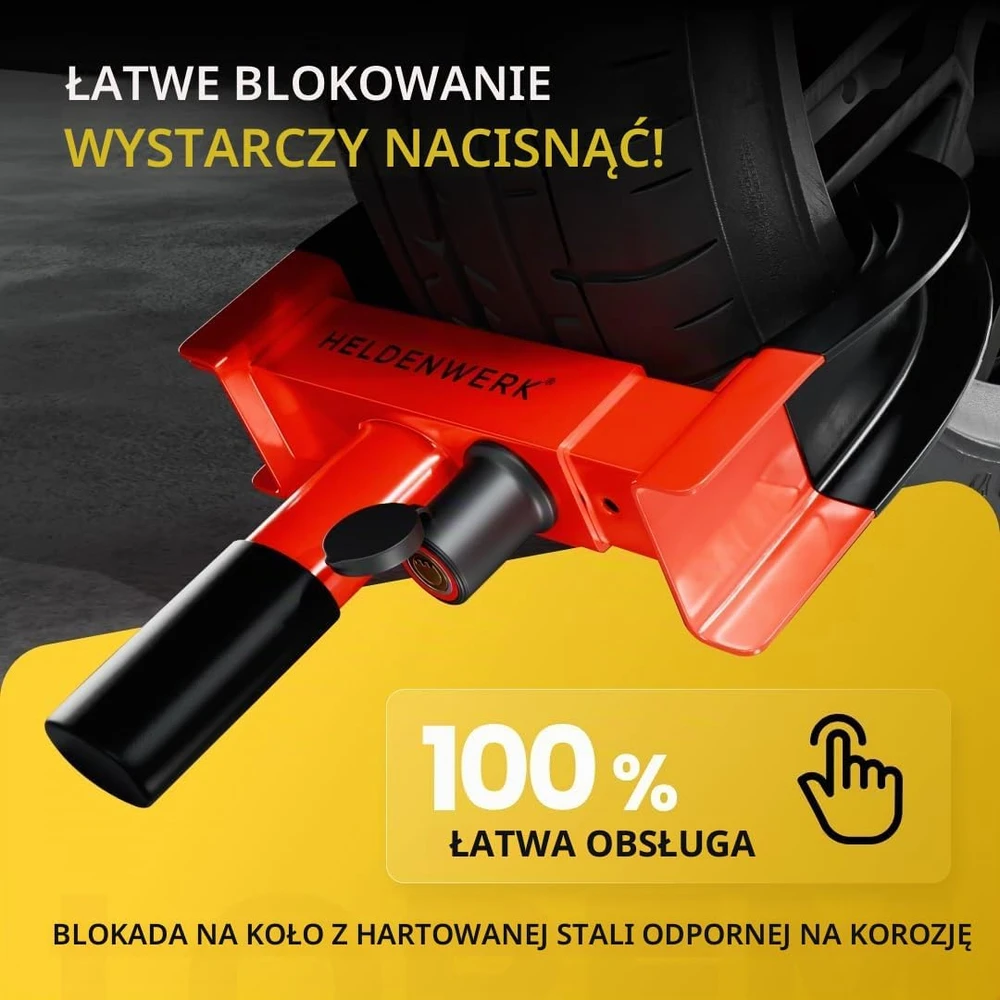 HELDENWERK ratų blokatorius automobiliui ir priekabai, 18–30 cm, 3 raktai, 1100161