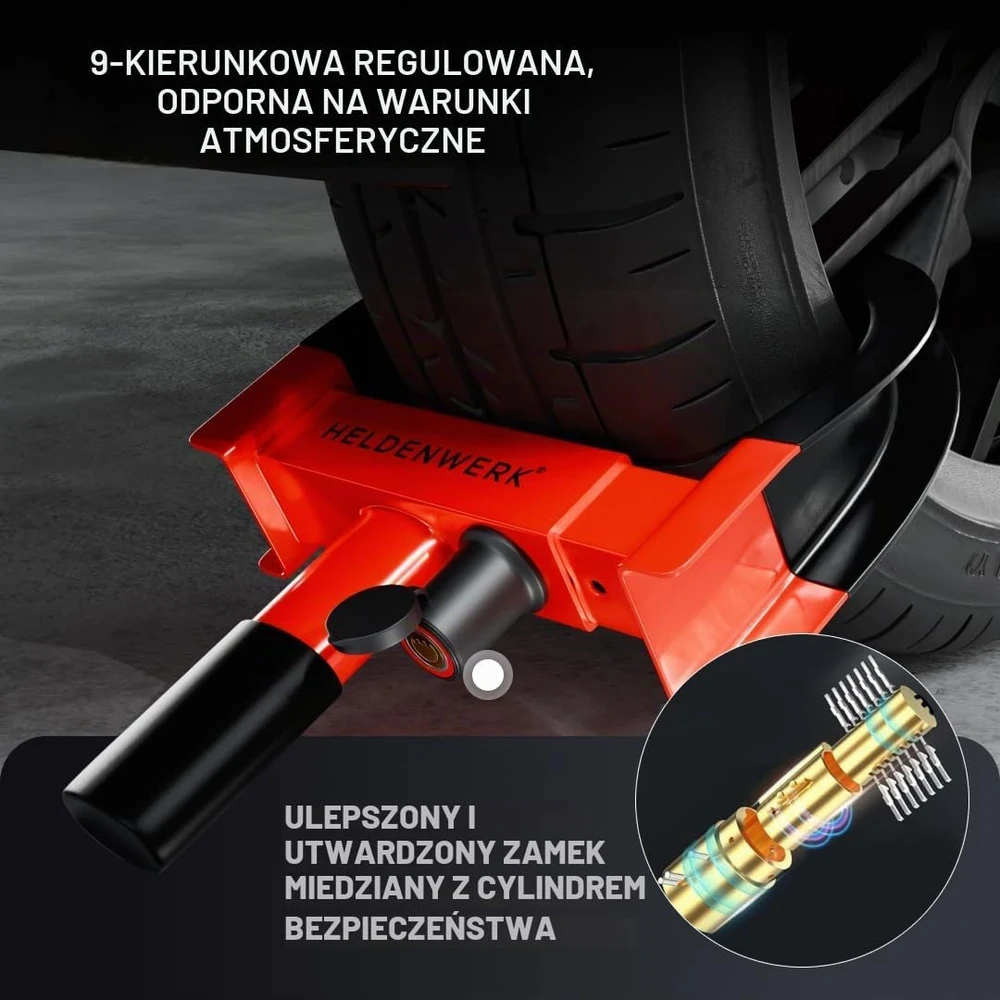 HELDENWERK ratų blokatorius automobiliui ir priekabai, 18–30 cm, 3 raktai, 1100161
