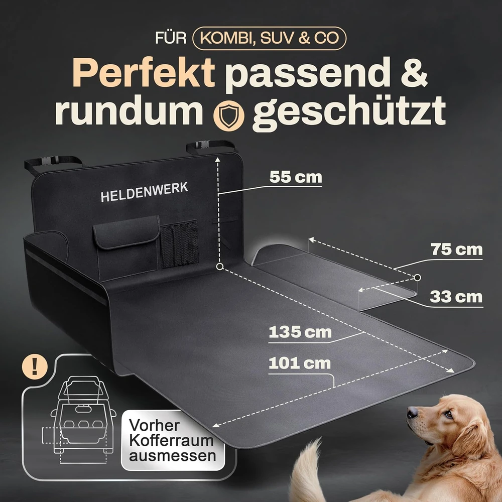 HELDENWERK universalus automobilio bagažinės apsauginis kilimėlis šunims, juodas