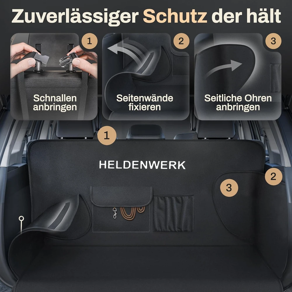 HELDENWERK universalus automobilio bagažinės apsauginis kilimėlis šunims, juodas