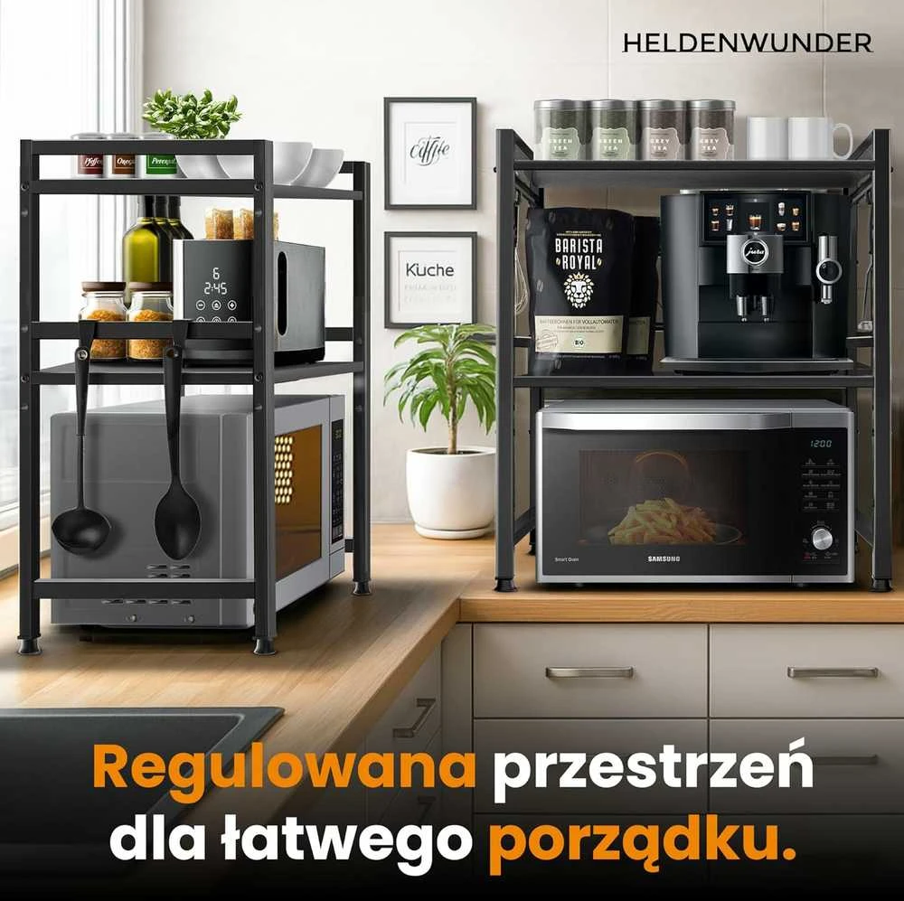 Heldenwunder Mikrobangų krosnelės pastatoma virtuvės lentyna, juoda