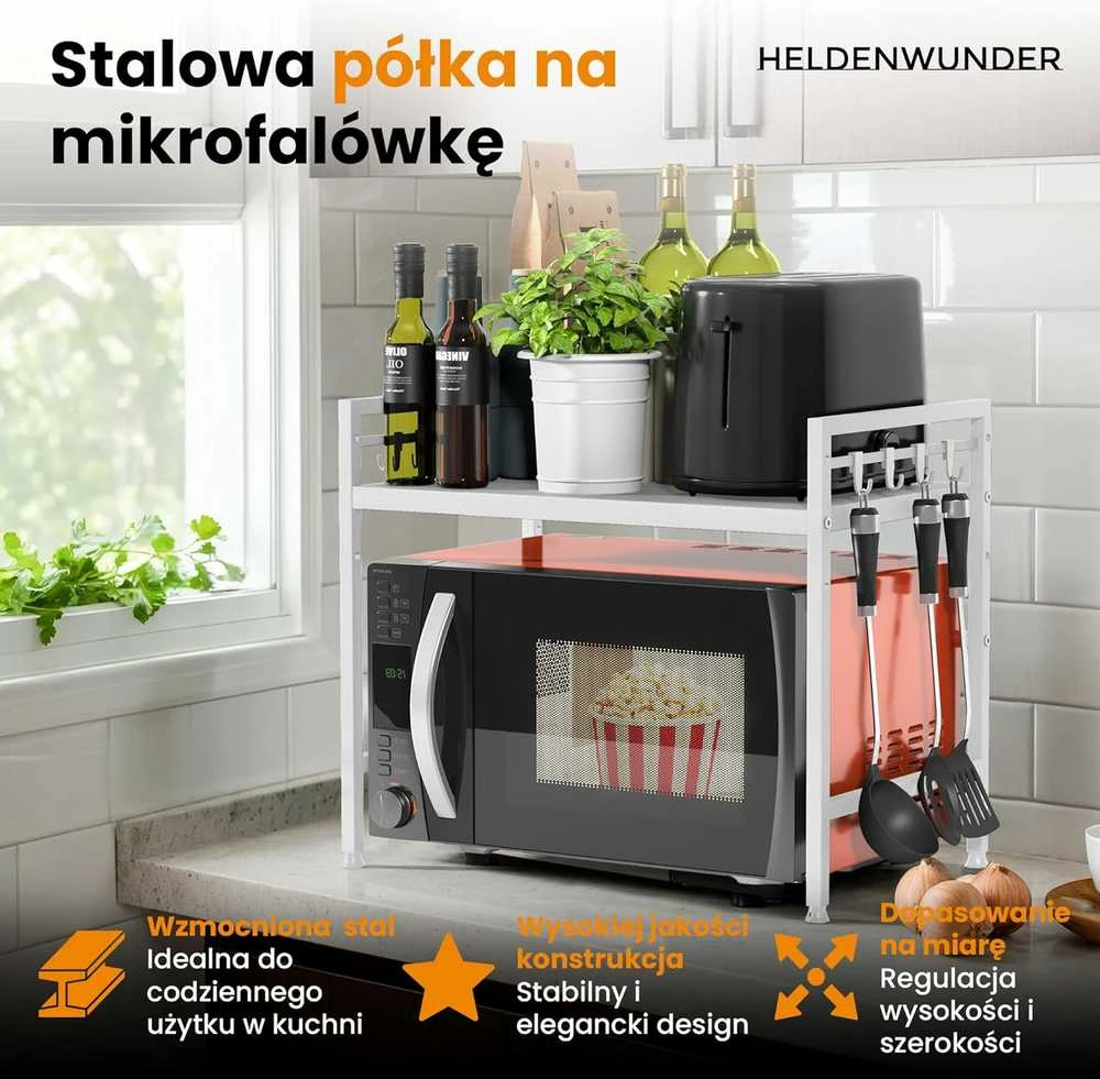 Heldenwunder Mikrobangų krosnelės pastatoma virtuvės lentyna, balta
