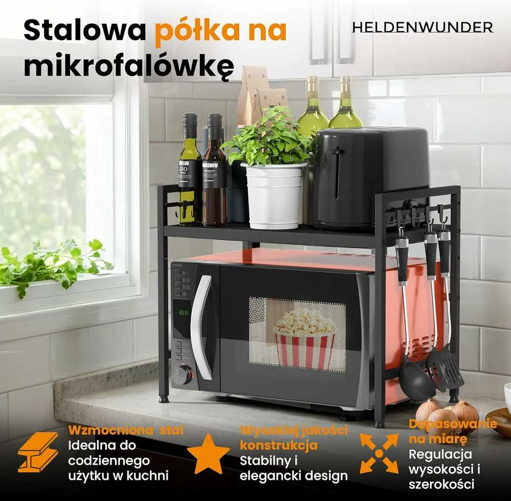 Heldenwunder Mikrobangų krosnelės pastatoma virtuvės lentyna, juoda