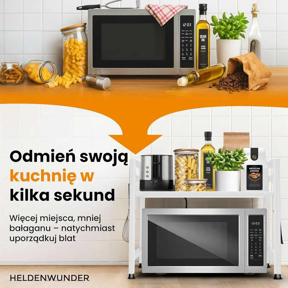 Heldenwunder Mikrobangų krosnelės pastatoma virtuvės lentyna, balta