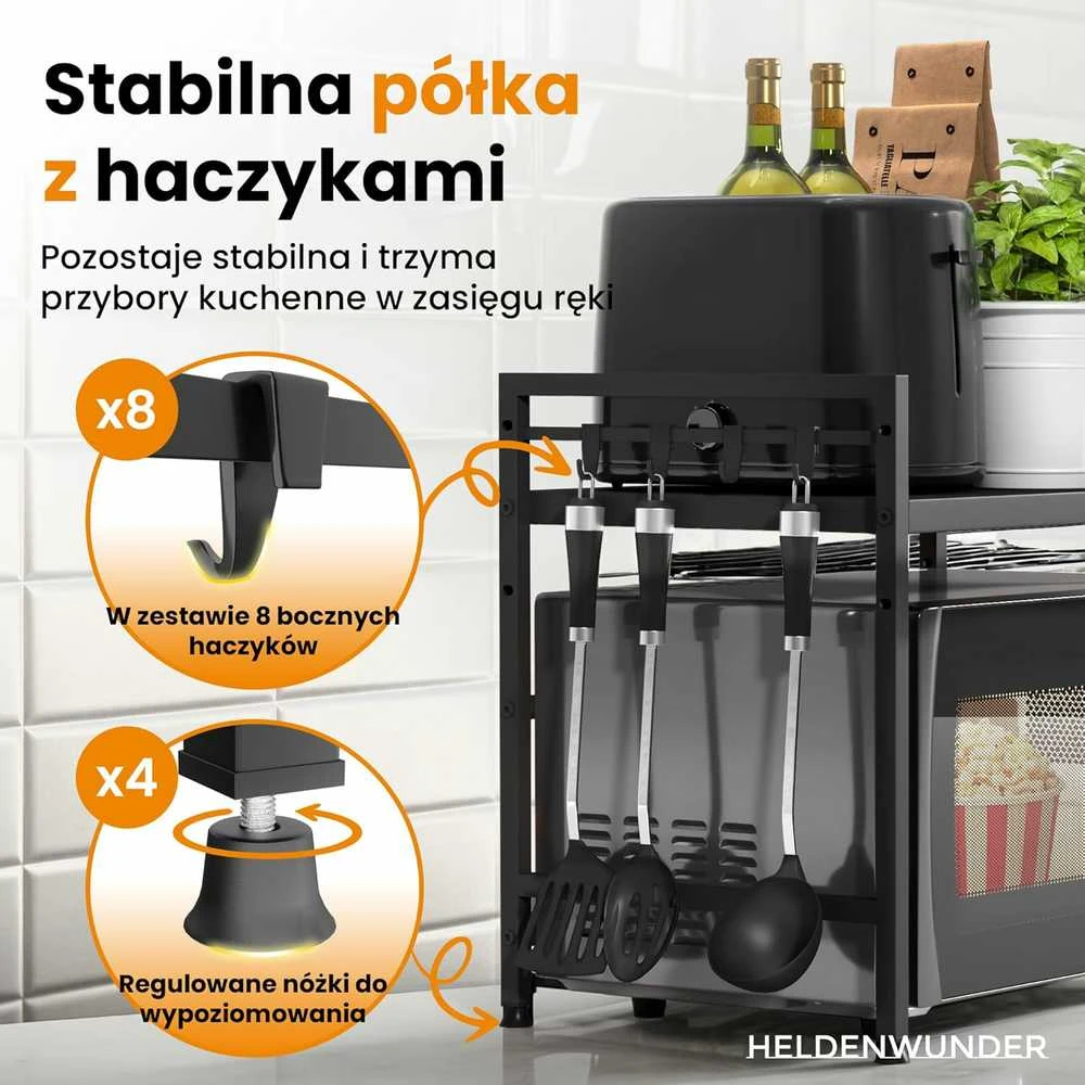 Heldenwunder Mikrobangų krosnelės pastatoma virtuvės lentyna, juoda