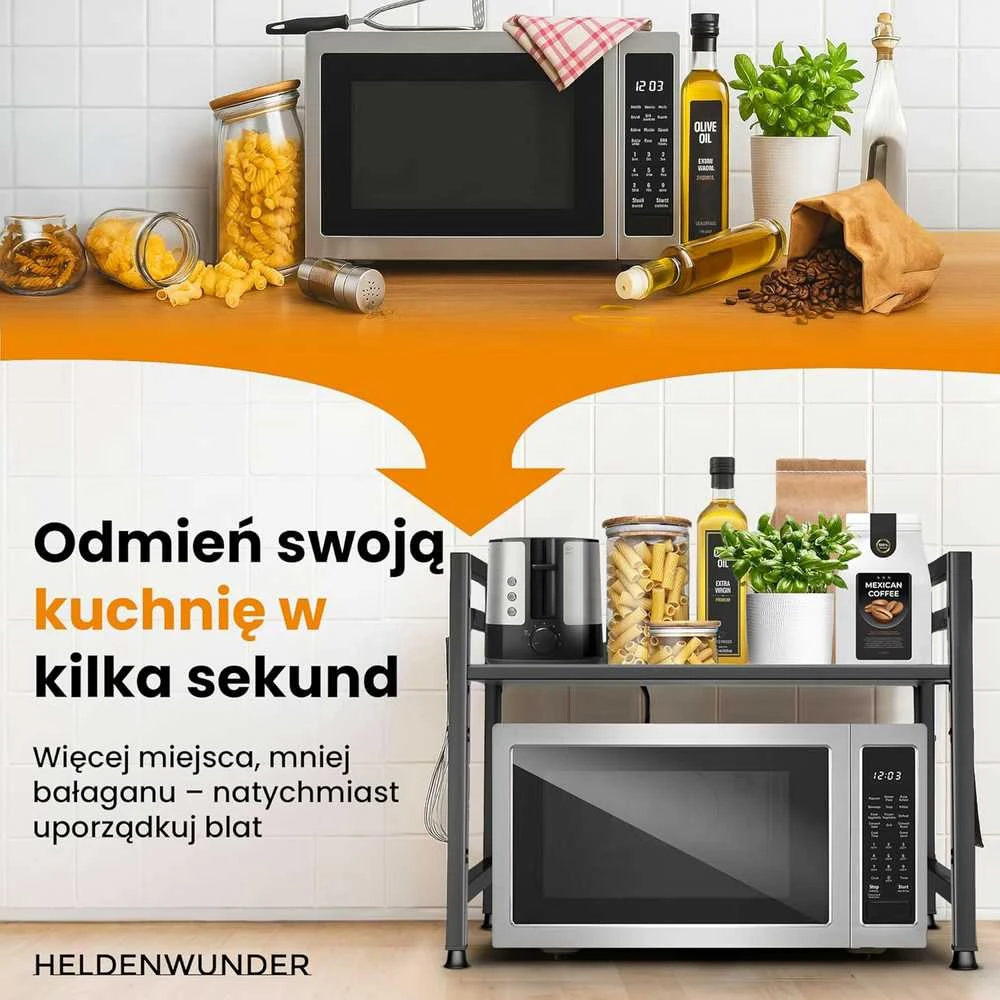 Heldenwunder Mikrobangų krosnelės pastatoma virtuvės lentyna, juoda
