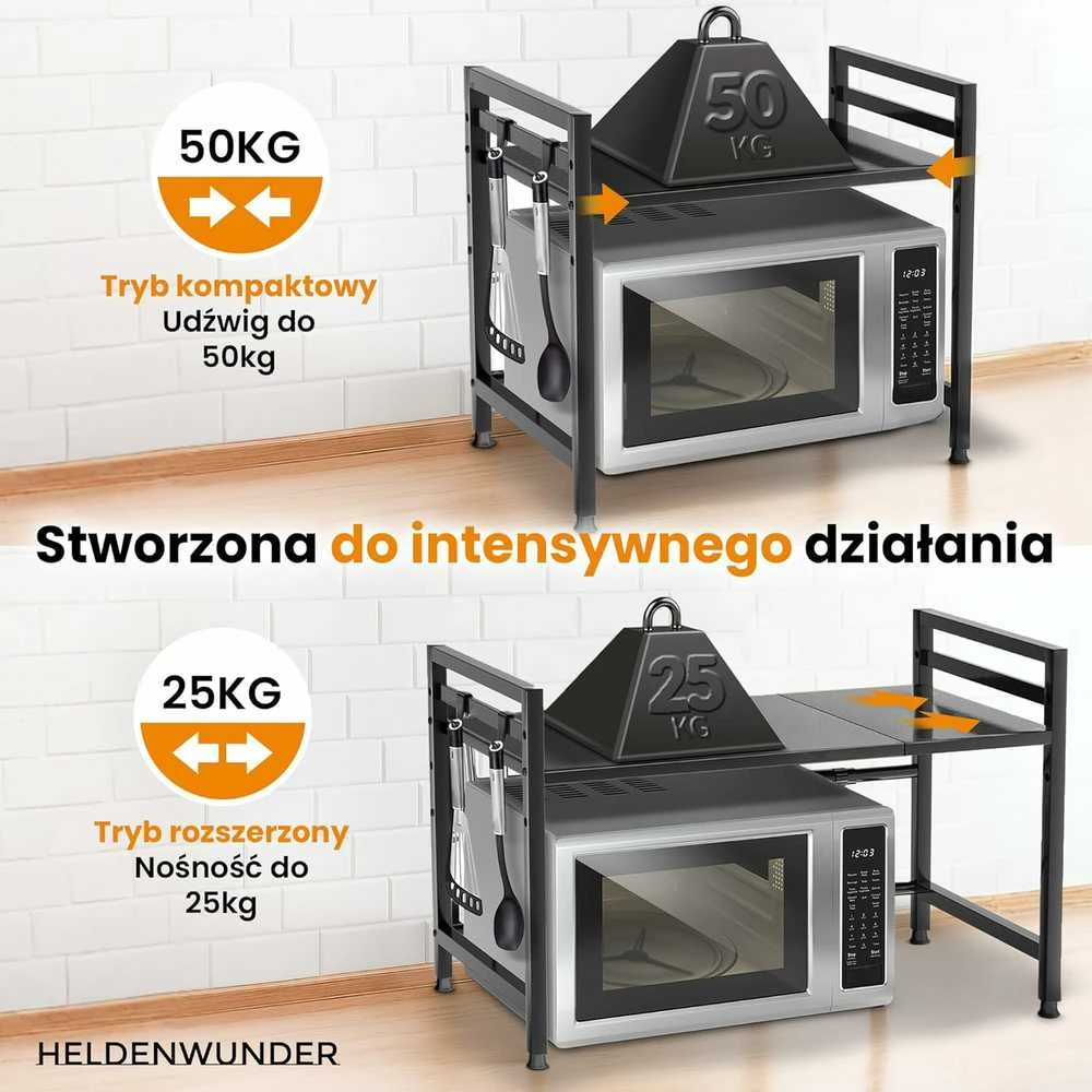 Heldenwunder Mikrobangų krosnelės pastatoma virtuvės lentyna, juoda