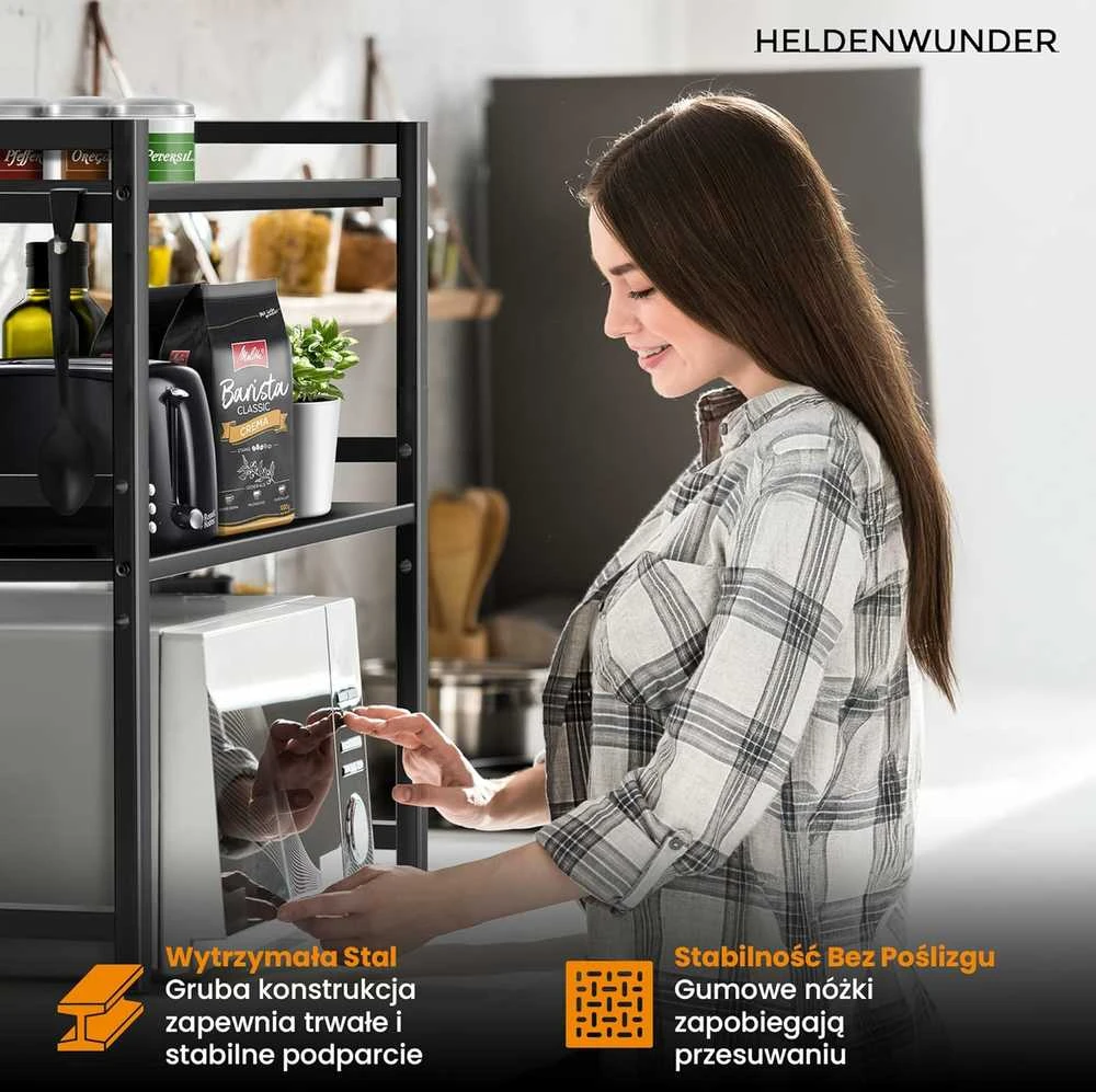 Heldenwunder Mikrobangų krosnelės pastatoma virtuvės lentyna, juoda