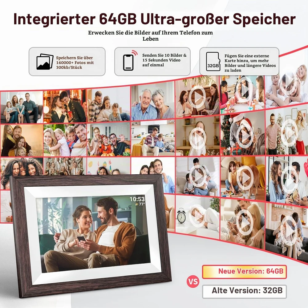 Hesmor skaitmeninis nuotraukų rėmelis, 10,1 col., 64 GB, Wi-Fi, Frameo-10.1