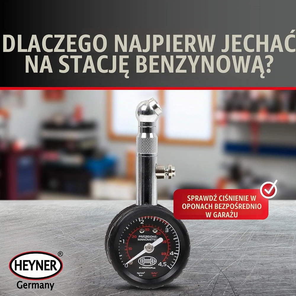 HEYNER padangų slėgio matuoklis 0,5–4,5 bar su 360° jungtimi 564200