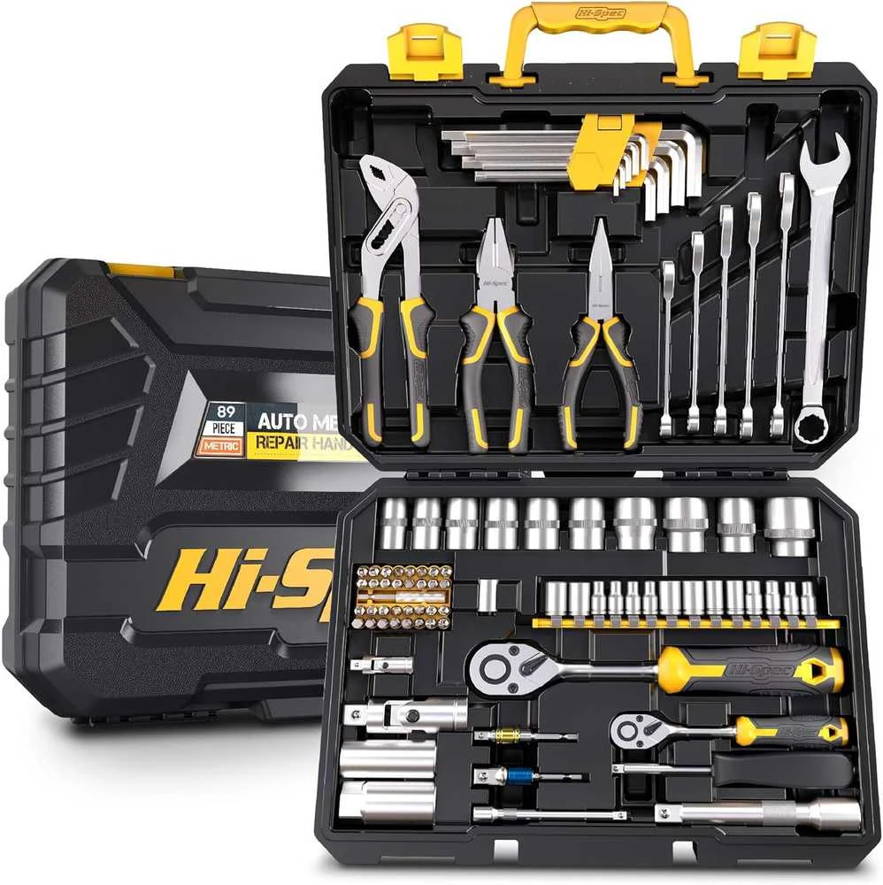 Hi-Spec 89 dalių įrankių rinkinys namams ir dirbtuvėms su chromuoto plieno įrankiais DT30021Y