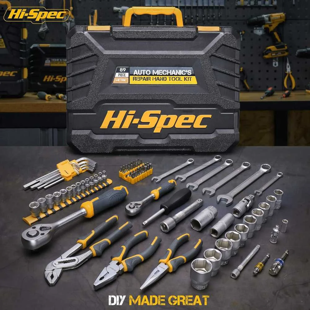 Hi-Spec 89 dalių įrankių rinkinys namams ir dirbtuvėms su chromuoto plieno įrankiais DT30021Y