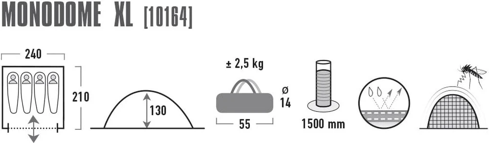 High Peak kupolinė palapinė Monodome XL, 4 vietų, poliesteris, 3 sezonų