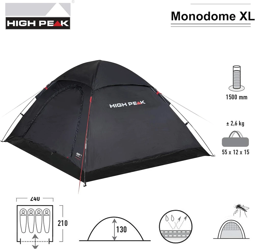Keturių asmenų palapinė High Peak Monodome XL, Mėlyna/pilka
