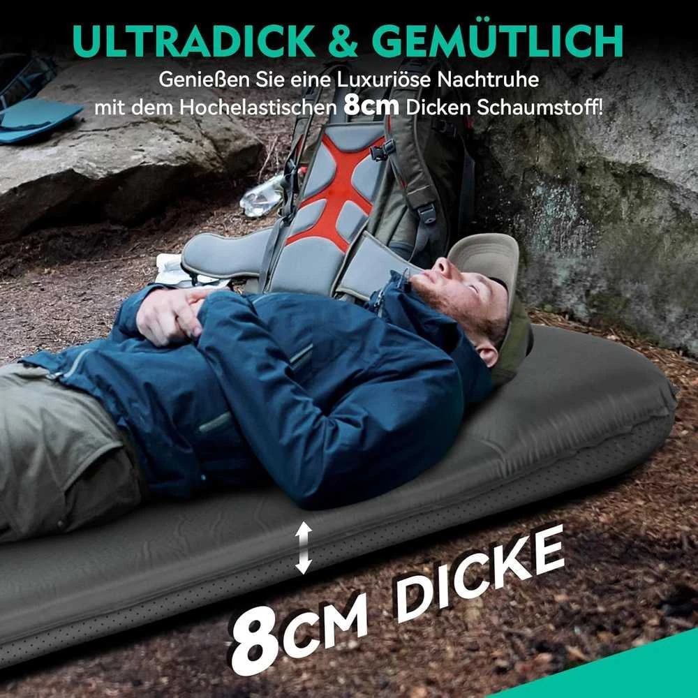 Hikenture savaime prisipučiantis turistinis kilimėlis, 8 cm storio, su izoliacine puta, A1