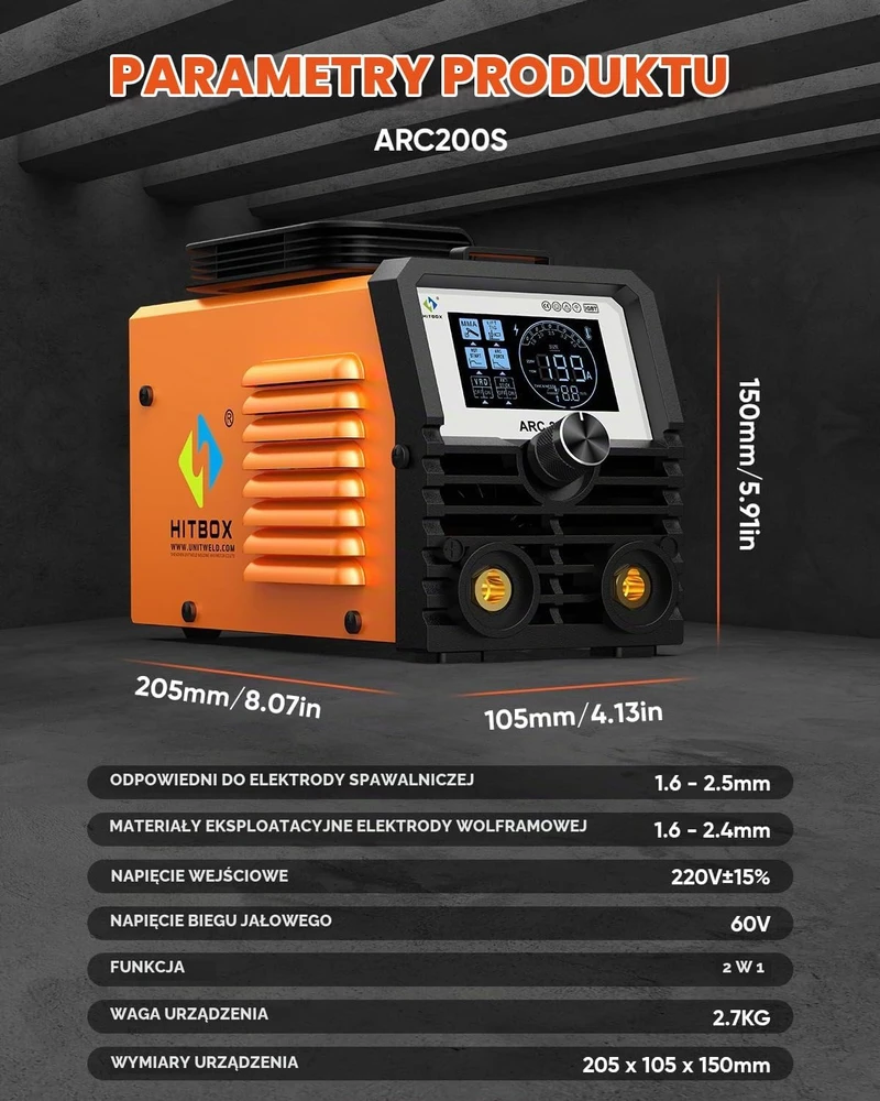 HITBOX inverterinis suvirinimo aparatas MMA ir Lift TIG 200 A su LED ekranu ARC200S