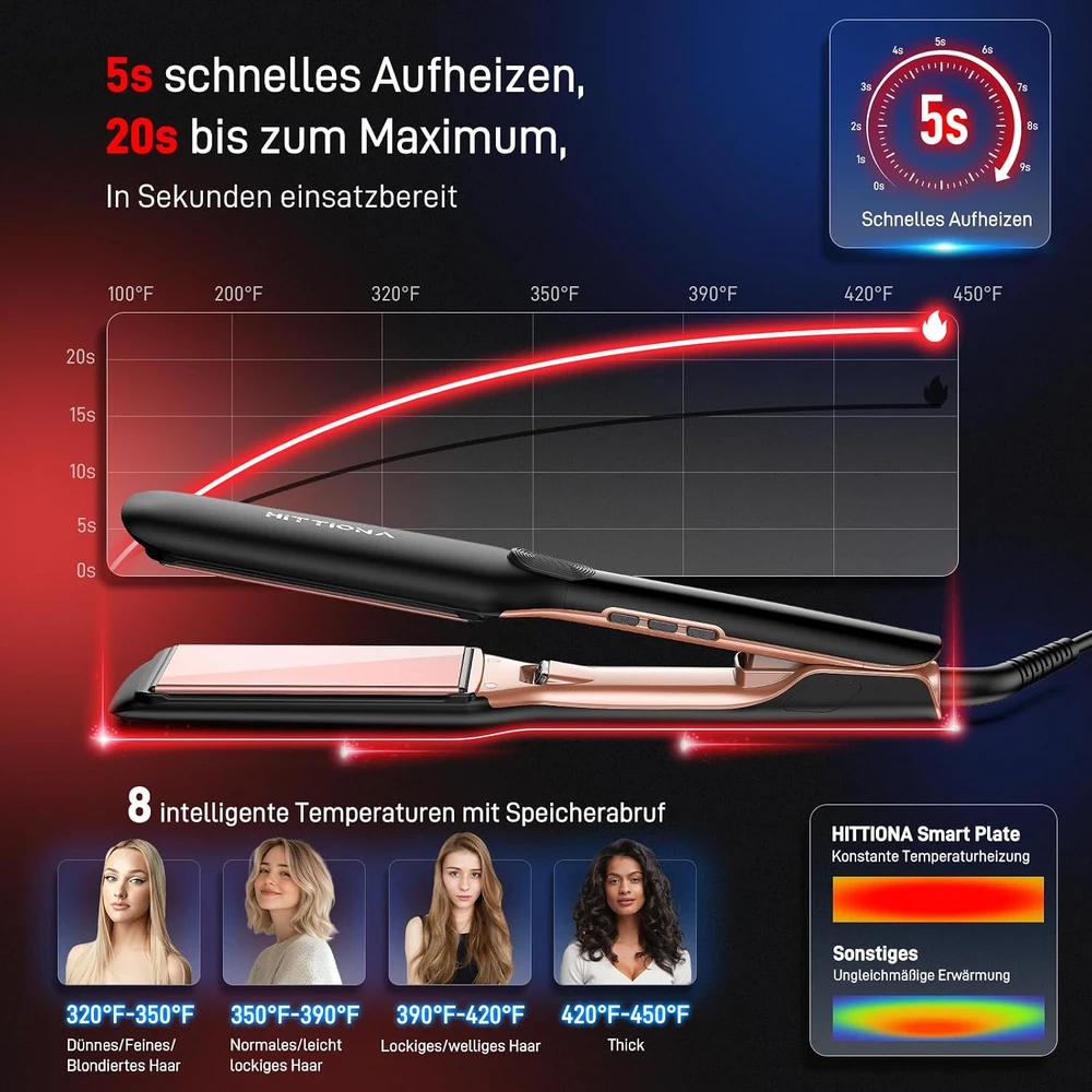 HITTIONA keraminis plaukų tiesintuvas 2 viename su LCD ekranu, 150–230 °C, S3207W