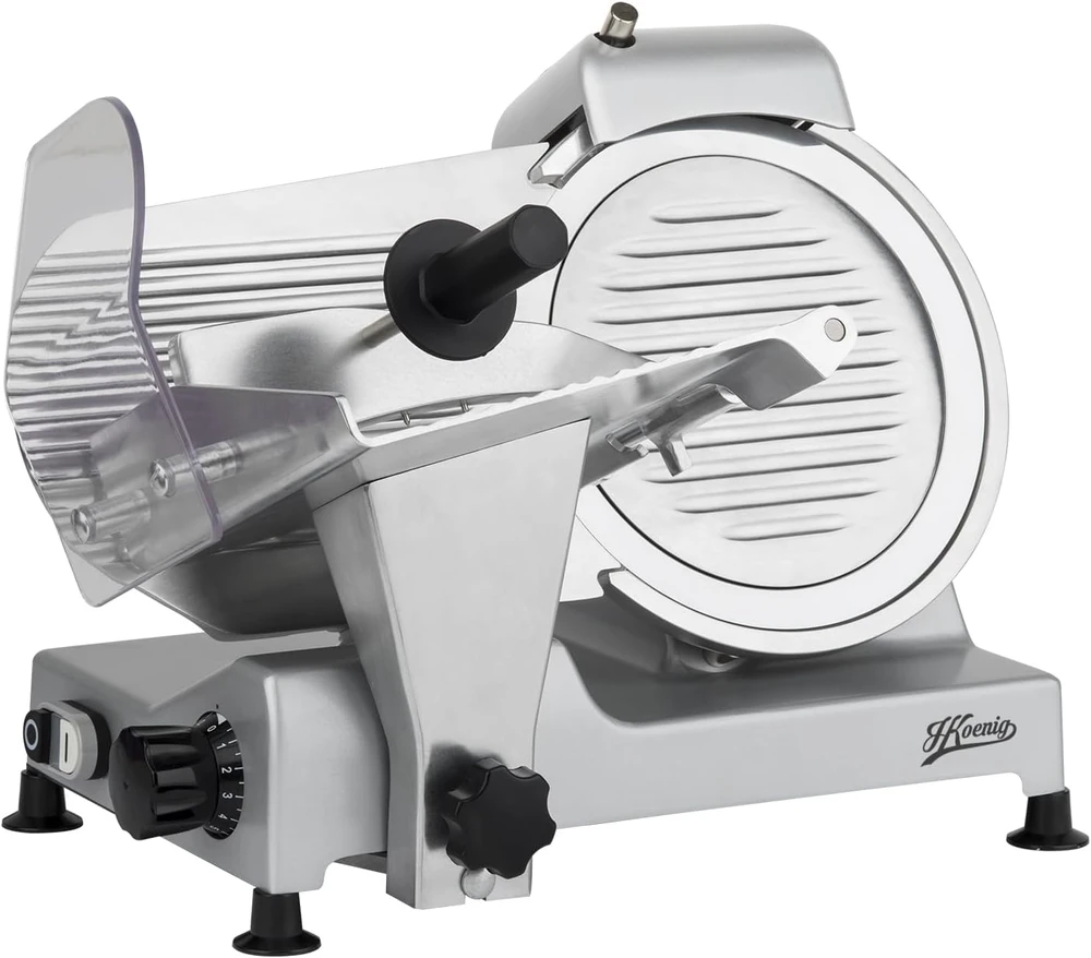 H.Koenig elektrinė pjaustyklė su reguliuojamu pjovimo storiu 0–12 mm, 25 cm nerūdijančio plieno peilis, MSX250