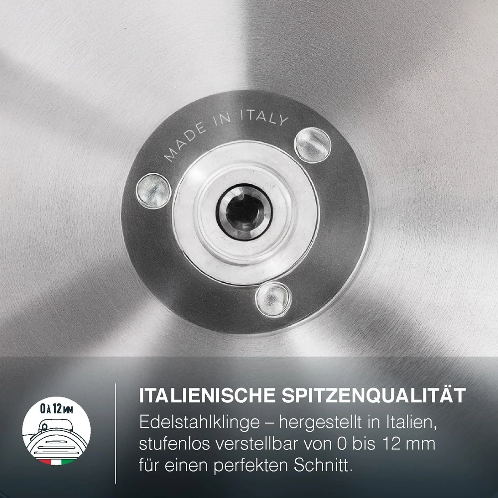 H.Koenig elektrinė pjaustyklė su reguliuojamu pjovimo storiu 0–12 mm, 25 cm nerūdijančio plieno peilis, MSX250